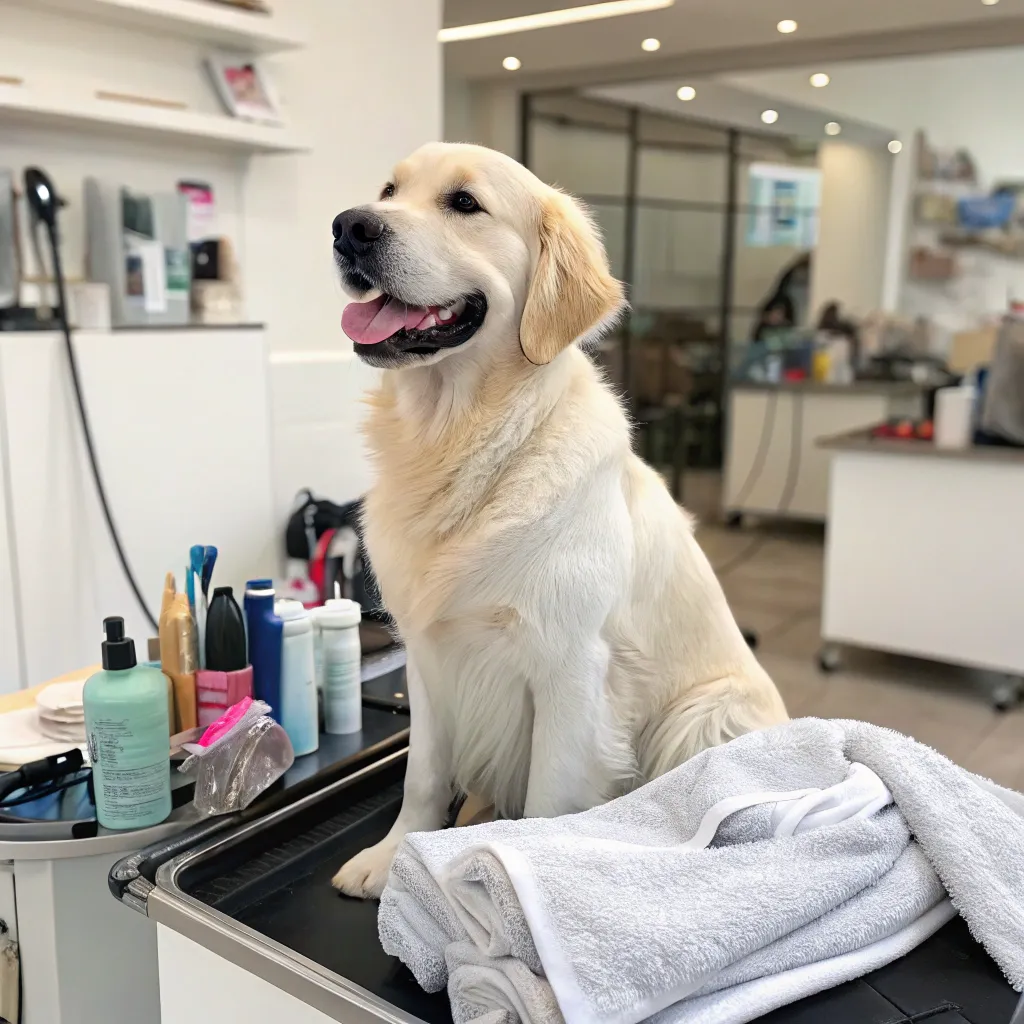 Michael's dog enjoying salon day